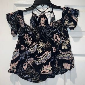 BP Floral Print Cold Shoulder Crop Top